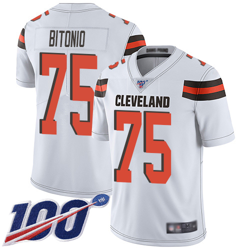 Cleveland Browns Joel Bitonio Men White Limited Jersey #75 NFL Football Road 100th Season Vapor Untouchable